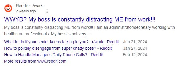 Screenshot of Reddit threads discussing distracting bosses