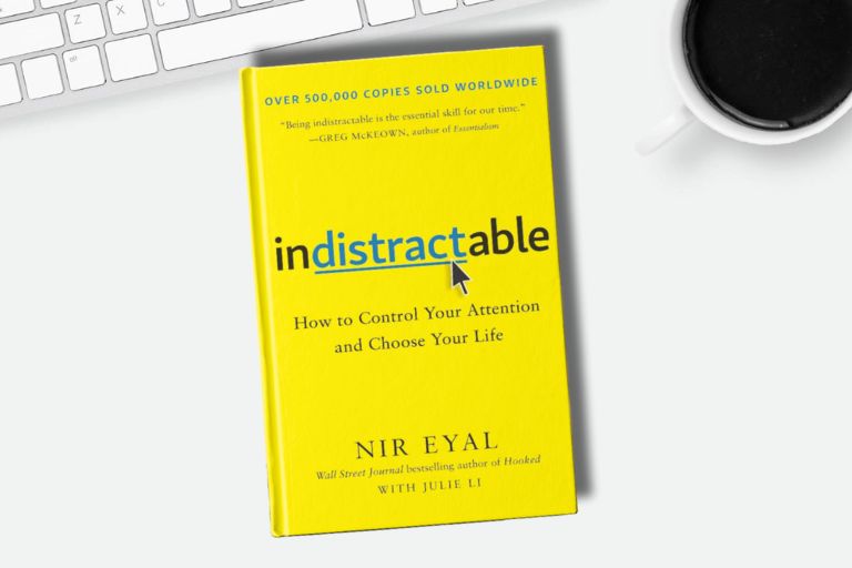 Indistractable book by Nir Eyal on tabletop