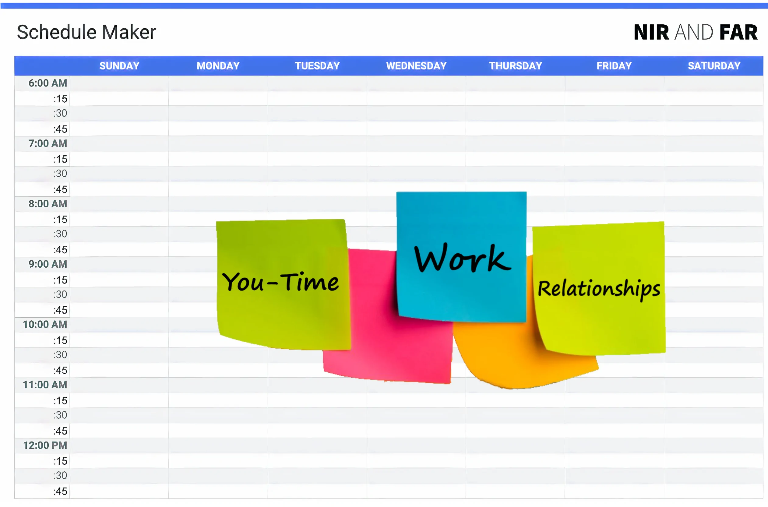 Schedule maker with post-its to translate from priorities to time blocks